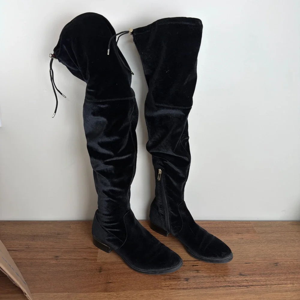 Sam Edelman Black Velvet Over The Knee Boots Boho Festival 2000s Revival Size 8